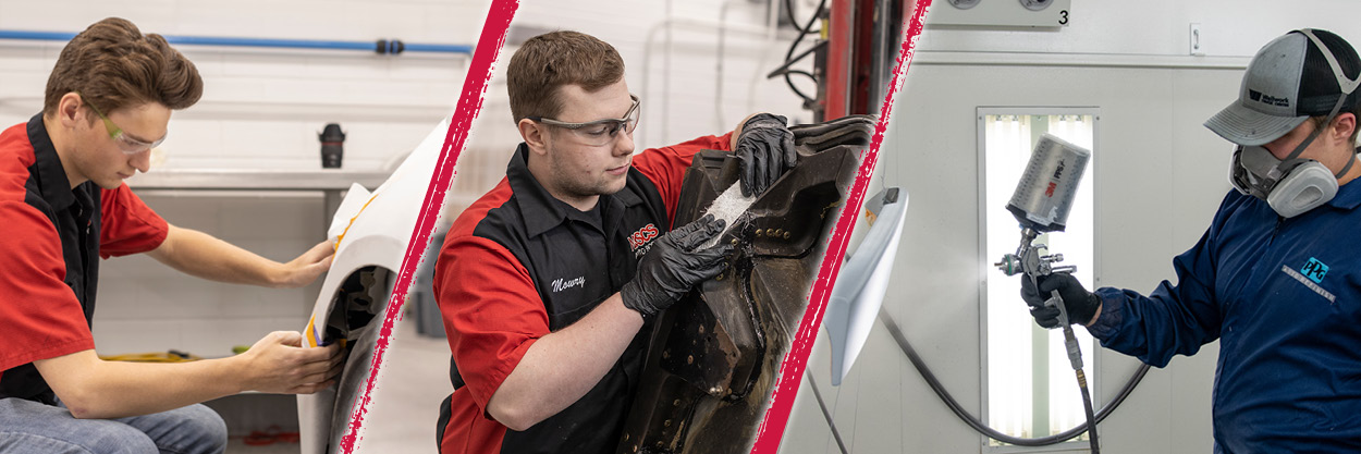 photos of students working on vehicles
